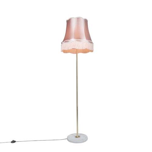 Retro állólámpa sárgarézzel és rózsaszín Granny búrával 45 cm - Kaso