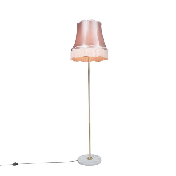 Retro állólámpa sárgarézzel és rózsaszín Granny búrával 45 cm - Kaso