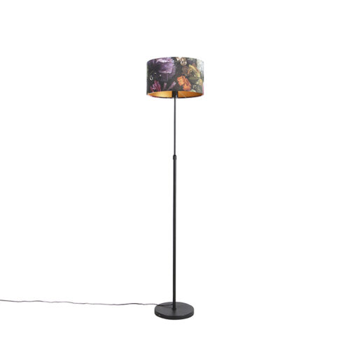 Állólámpa fekete bársony árnyékolóval virágmintával 35 cm - Parte
