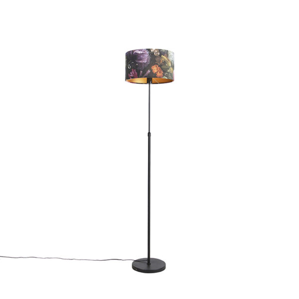 Állólámpa fekete bársony árnyékolóval virágmintával 35 cm - Parte