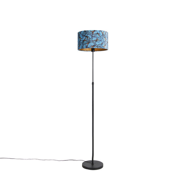 Állólámpa fekete bársony árnyékolóval pillangókkal 35 cm - Parte