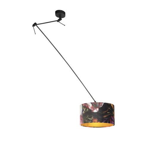 Függőlámpa fekete bársony árnyékolóval virágokkal és arannyal 35 cm - Blitz