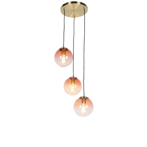 Art Deco függőlámpa sárgarézzel 45 cm 3-lámpás rózsaszín - Pallon