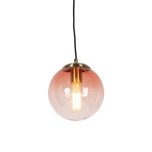 Art Deco függőlámpa rézzel és rózsaszín üveggel 20 cm - Pallon