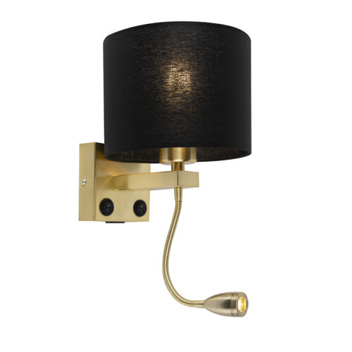 Art Deco fali lámpa arany USB-vel és fekete árnyékolóval - Brescia