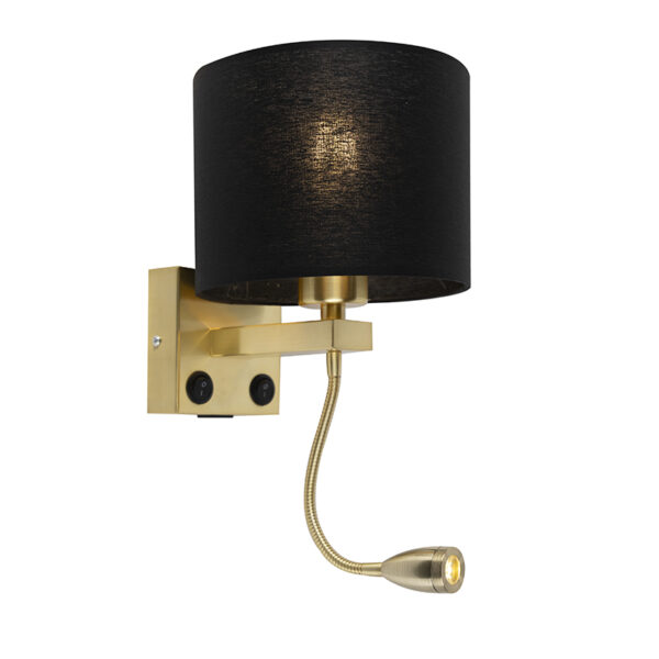 Art Deco fali lámpa arany USB-vel és fekete árnyékolóval - Brescia