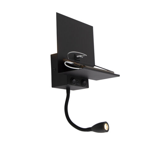 Modern fali lámpa fekete USB-vel és rugalmas karral - Flero