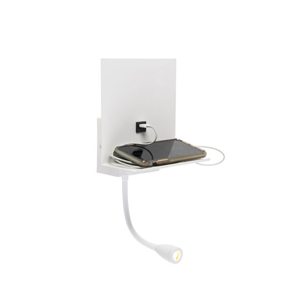 Modern fali lámpa fehér USB-vel és rugalmas karral - Flero