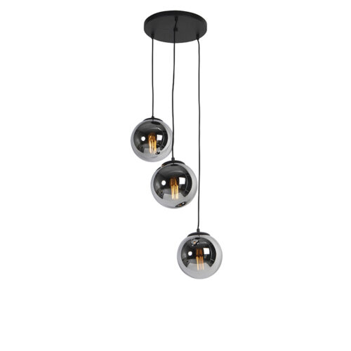Art Deco függőlámpa fekete füstüveggel 3-lámpás - Pallon