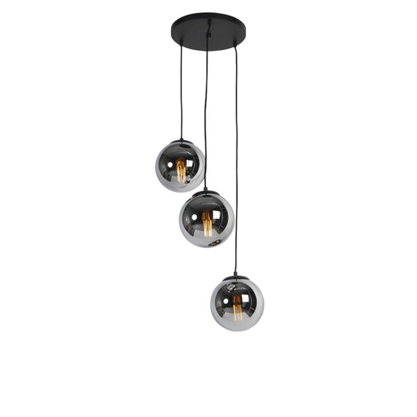 Art Deco függőlámpa fekete füstüveggel 3-lámpás - Pallon