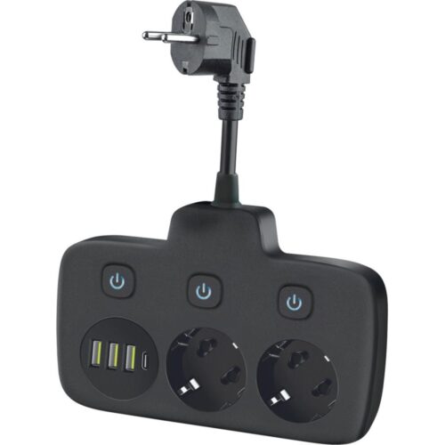 Aljzatelosztó kapcsolóval LINEA 2x230V + 4xUSB A/C SCHUKO fekete