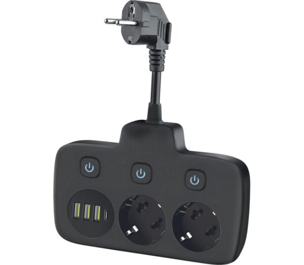 Aljzatelosztó kapcsolóval LINEA 2x230V + 4xUSB A/C SCHUKO fekete