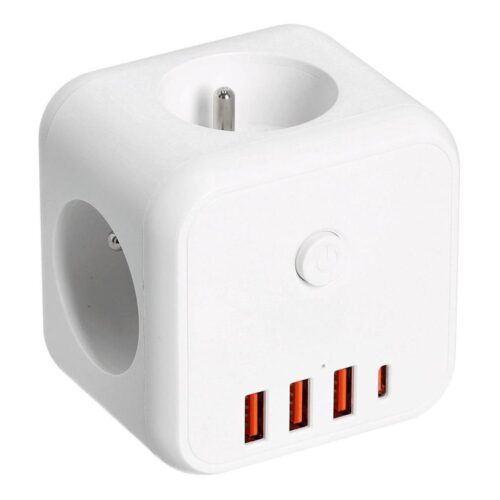 Aljzatelosztó kapcsolóval LINEA 3x230V + 4xUSB A/C fehér