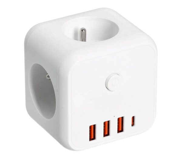 Aljzatelosztó kapcsolóval LINEA 3x230V + 4xUSB A/C fehér