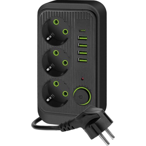 Aljzatelosztó kapcsolóval LINEA 3x230V + 5xUSB A/C SCHUKO 3 m fekete