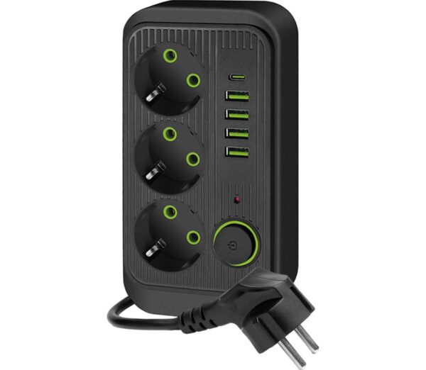 Aljzatelosztó kapcsolóval LINEA 3x230V + 5xUSB A/C SCHUKO 3 m fekete