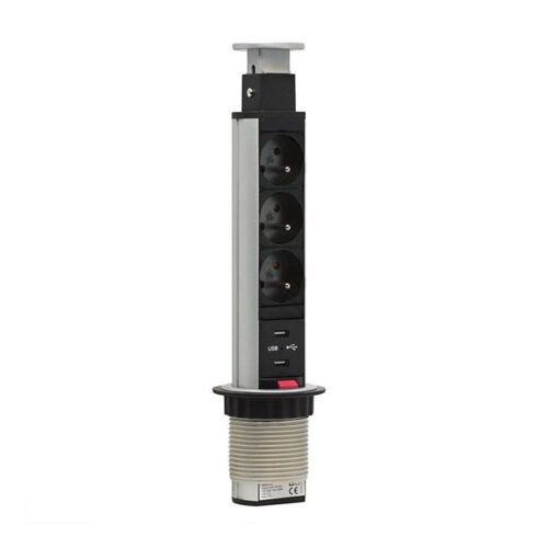 Csatlakoztatható aljzatoszlop asztallaphoz 2x230V + 2xUSB