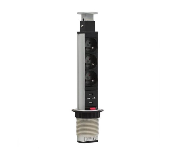 Csatlakoztatható aljzatoszlop asztallaphoz 2x230V + 2xUSB