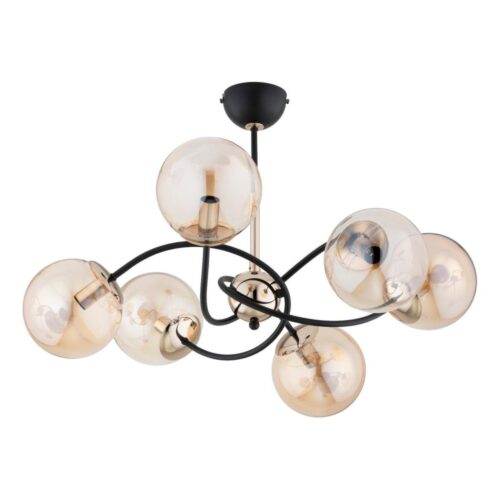 Csillár rúdon  AURORA 6xE14/10W/230V fekete/arany