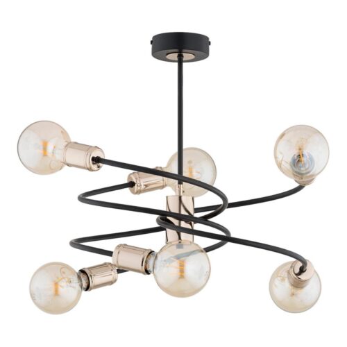 Csillár rúdon DISCO 6xE27/60W/230V fekete/arany