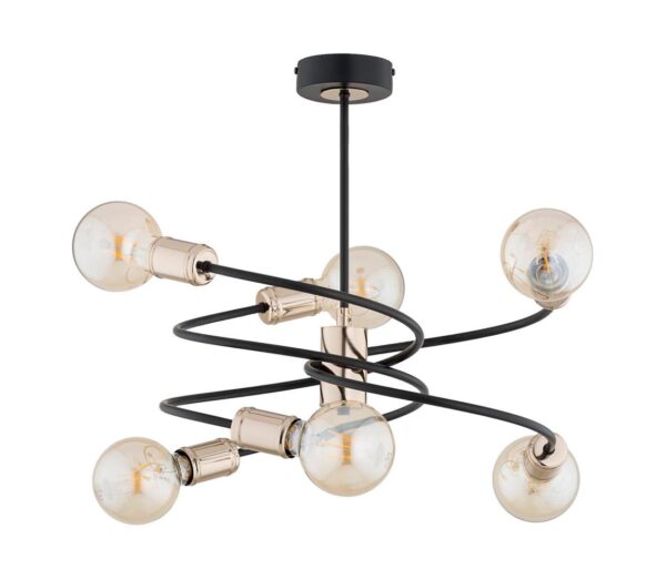 Csillár rúdon DISCO 6xE27/60W/230V fekete/arany