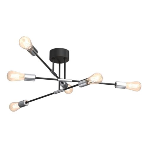 Csillár rúdon FLAME 6xE27/60W/230V fekete/fényes króm