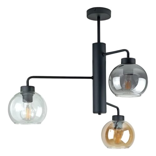 Keter Lighting Csillár rúdon FLEX 3xE27/60W/230V fekete/füstös fekete/füstös bézs/átlátszó