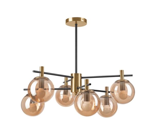 Csillár rúdon LILOU 6xE14/5W/230V arany/fekete/füstös bézs
