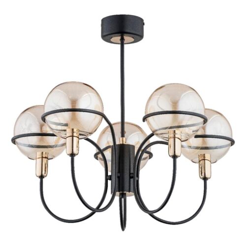 Csillár rúdon  PETRA 5xE14/10W/230V fekete/arany