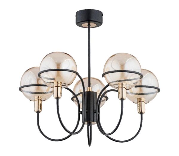 Csillár rúdon  PETRA 5xE14/10W/230V fekete/arany