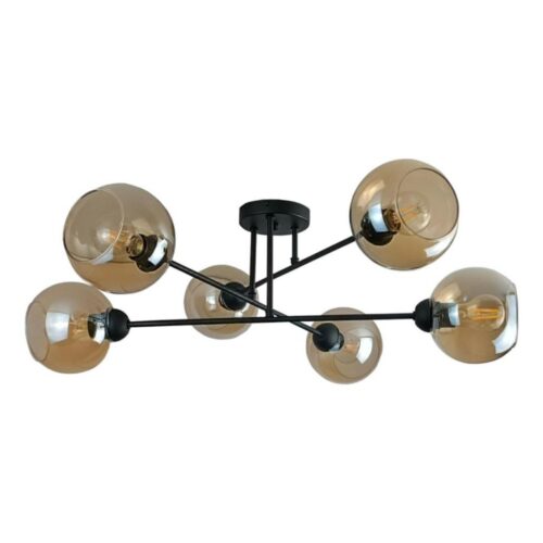 Keter Lighting Csillár rúdon VASCO 6xE27/60W/230V fekete/füstös bézs