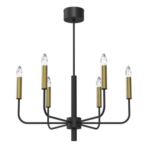 Csillár zsinóron AKASYA 6xE14/15W/230V fekete/arany