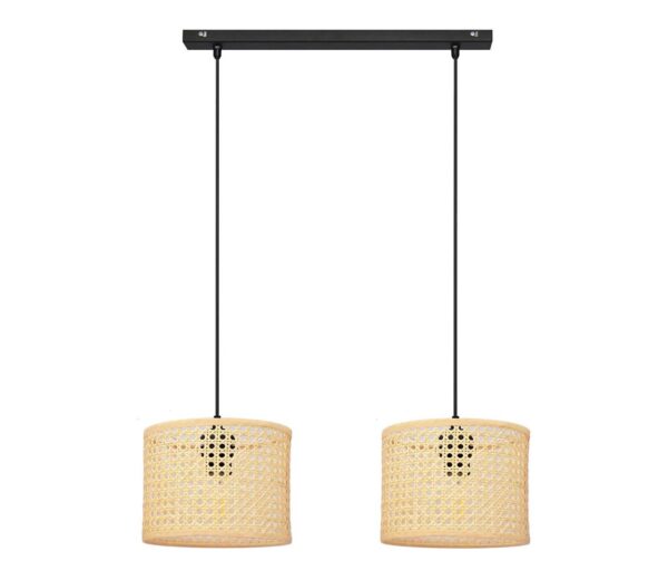 Csillár zsinóron ALBA 2xE27/15W/230V rattan/fekete
