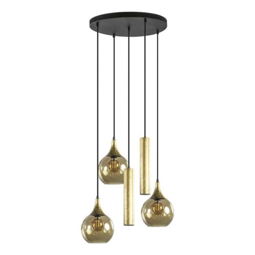 Keter Lighting Csillár zsinóron CALYPSO 2xGU10/60W/230V + 3xE27/60W fekete/arany