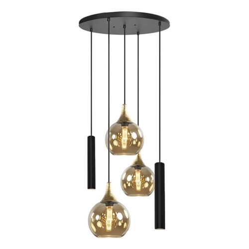 Keter Lighting Csillár zsinóron CALYPSO 2xGU10/60W/230V + 3xE27/60W fekete/arany