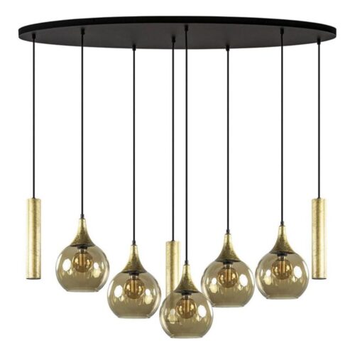 Keter Lighting Csillár zsinóron CALYPSO 3xGU10/60W/230V + 5xE27/60W fekete/arany
