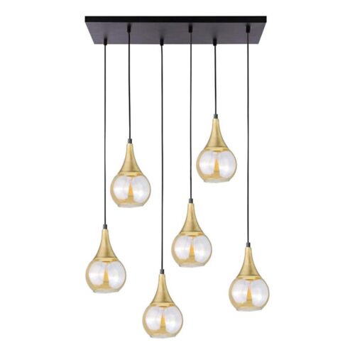 Keter Lighting Csillár zsinóron LACRIMA HONEY 6xE27/60W/230V fekete/arany/füstös bézs
