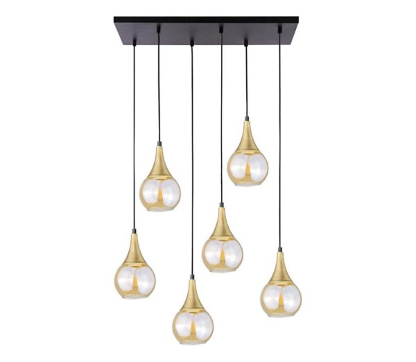 Keter Lighting Csillár zsinóron LACRIMA HONEY 6xE27/60W/230V fekete/arany/füstös bézs