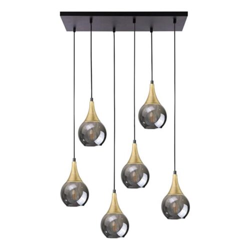 Keter Lighting Csillár zsinóron LACRIMA SMOKY 6xE27/60W/230V fekete/arany/füstös fekete