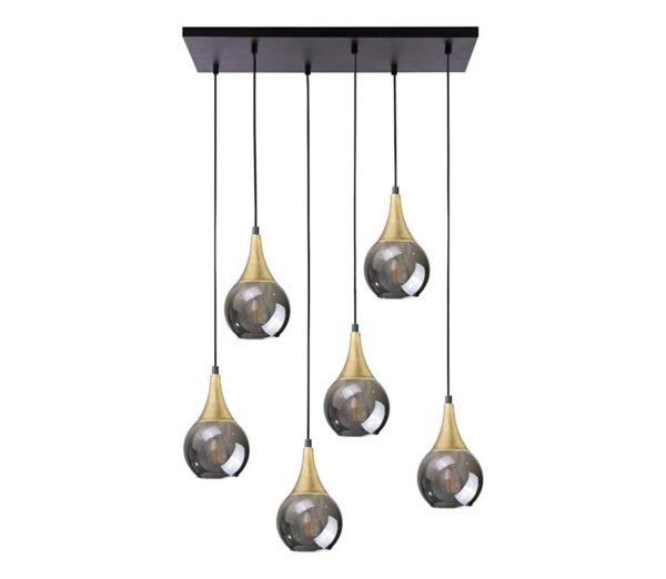 Keter Lighting Csillár zsinóron LACRIMA SMOKY 6xE27/60W/230V fekete/arany/füstös fekete