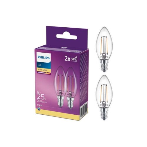Philips CSOMAG 2x LED Izzó Philips B35 E14/2W/230V 2700K