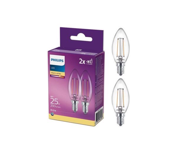 Philips CSOMAG 2x LED Izzó Philips B35 E14/2W/230V 2700K