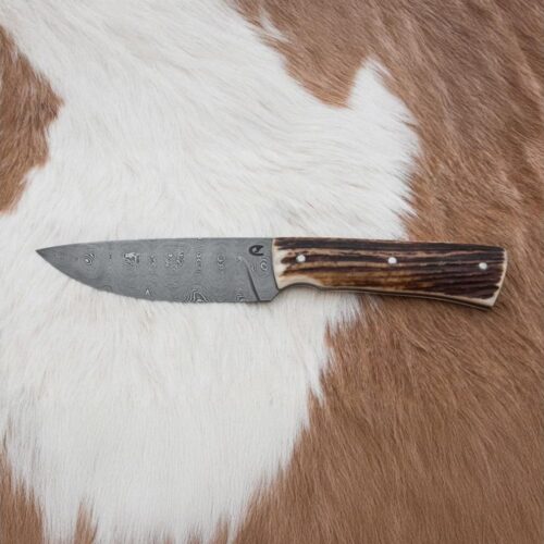 Jiří Čurda Damaszkuszi vadászkés 11 cm szarvas agancs