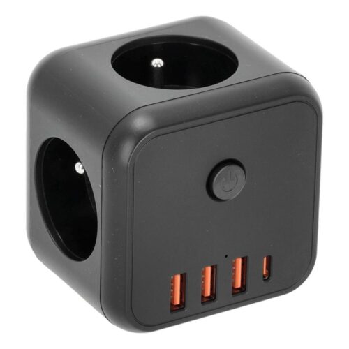 Elosztó konnektor kapcsolóval LINEA 3x230V + 4xUSB A/C fekete