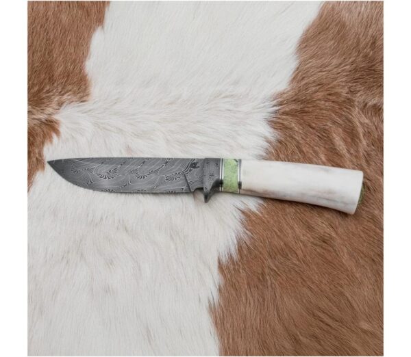 Jiří Čurda Exkluzív damaszkuszi kés 13 cm szerpentinit/rénszarvas agancs