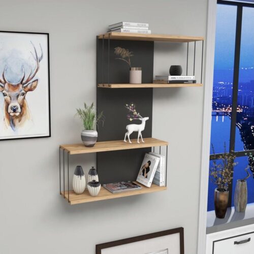 Fali polc DESTAN 96x65 cm antracit/barna