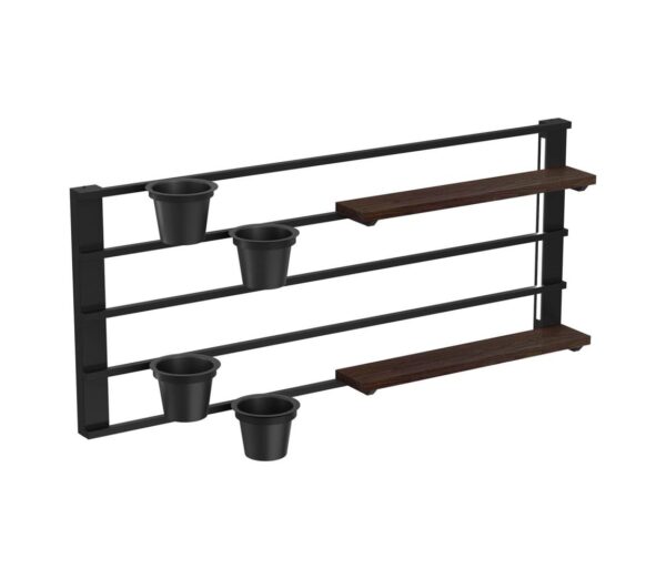 Fali polc virágcserepekkel és LED világítással SHELF 50x118 cm fekete/barna
