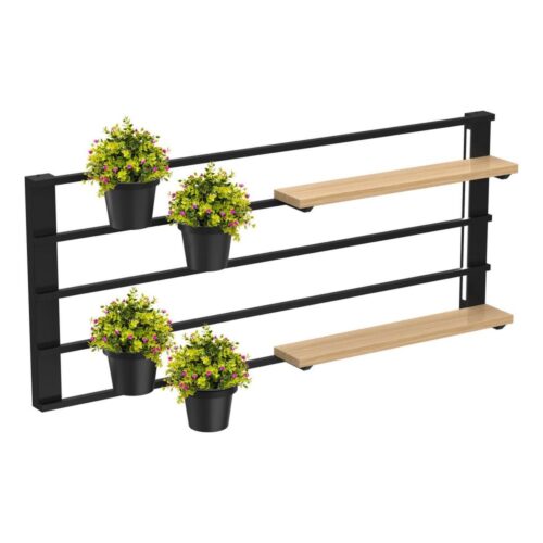 Fali polc virágcserepekkel és LED világítással SHELF 50x118 cm fekete/bézs