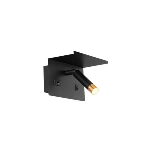 Fali spotlámpa polccal és USB töltővel1xG9/35W/230V fekete/arany