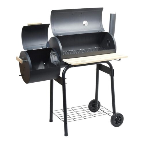 Faszén grill füstölővel fekete/fa